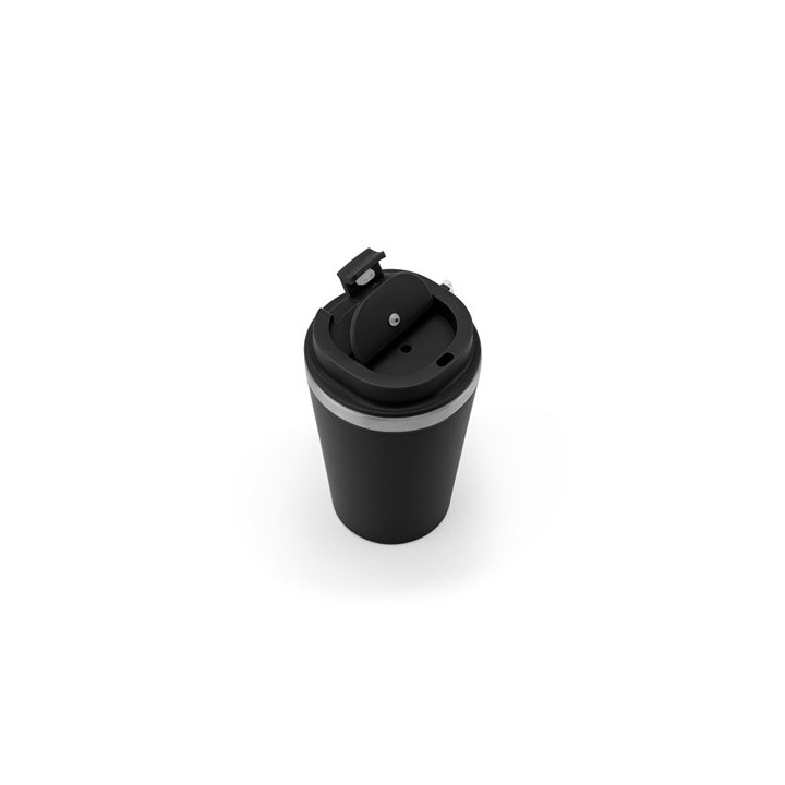 SPITZ. Copo de viagem em aço inoxidável (90% reciclado) e parede externa em PP, com acabamento em mate 440 mL