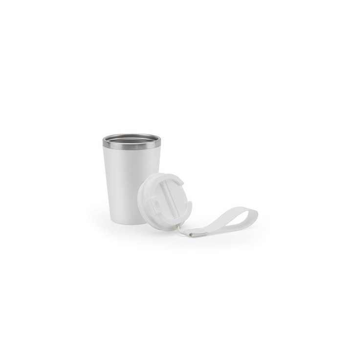 SPITZ. Copo de viagem em aço inoxidável (90% reciclado) e parede externa em PP, com acabamento em mate 440 mL