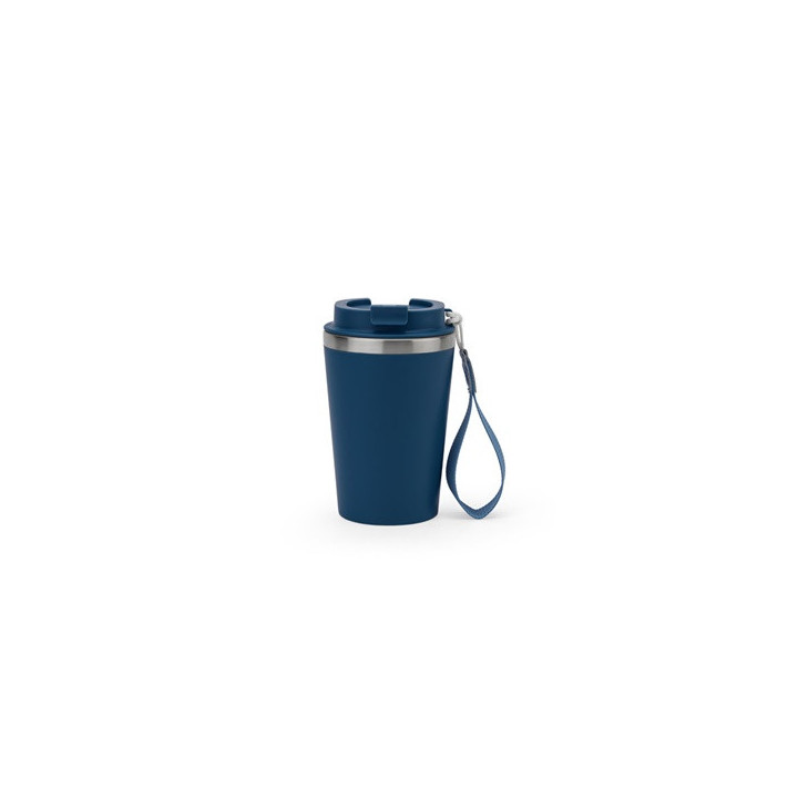 SPITZ. Copo de viagem em aço inoxidável (90% reciclado) e parede externa em PP, com acabamento em mate 440 mL