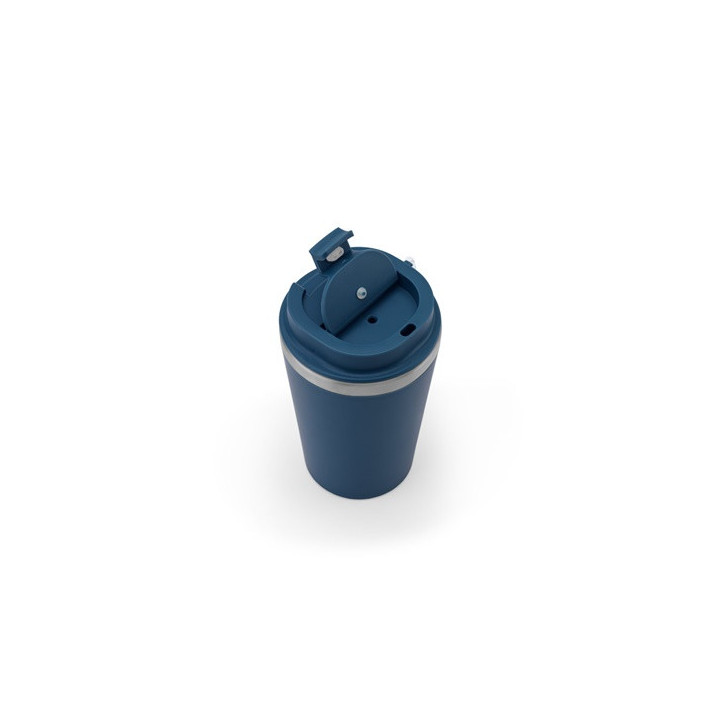 SPITZ. Copo de viagem em aço inoxidável (90% reciclado) e parede externa em PP, com acabamento em mate 440 mL
