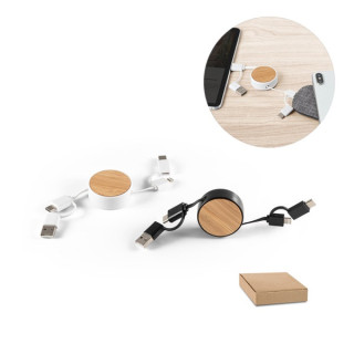 RUBINS. Cabo USB retrátil 6 em 1 em ABS reciclado (100% rABS) e bambu