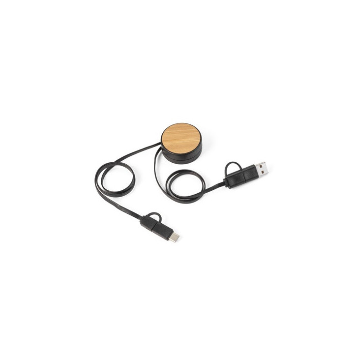 RUBINS. Cabo USB retrátil 6 em 1 em ABS reciclado (100% rABS) e bambu