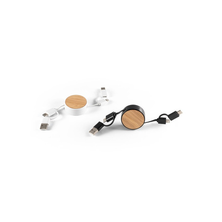 RUBINS. Cabo USB retrátil 6 em 1 em ABS reciclado (100% rABS) e bambu