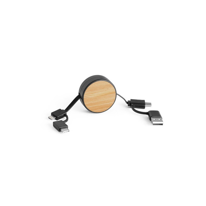 RUBINS. Cabo USB retrátil 6 em 1 em ABS reciclado (100% rABS) e bambu