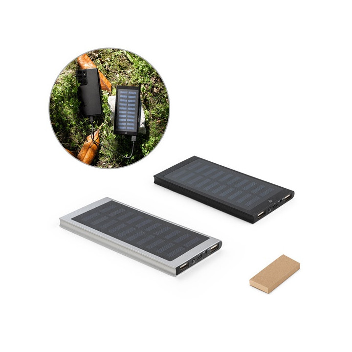CLERK. Power bank 8'000 mAh com painel solar em alumínio 100% reciclado