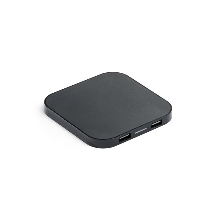 CAROLINE. Carregador wireless super rápido 15W com HUB 2 portas USB-A em ABS reciclado (60% rABS)