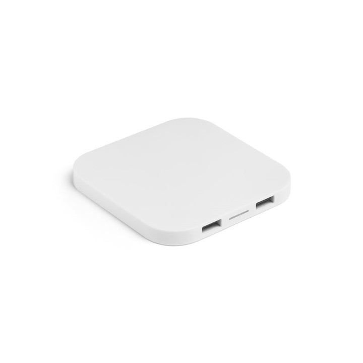CAROLINE. Carregador wireless super rápido 15W com HUB 2 portas USB-A em ABS reciclado (60% rABS)