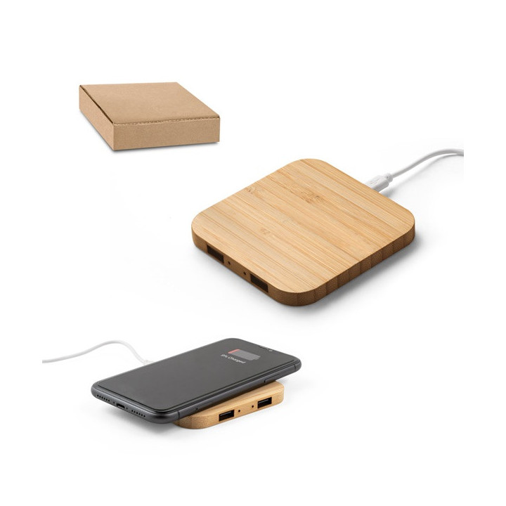 DALTON. Carregador wireless super rápido 15W em bambu