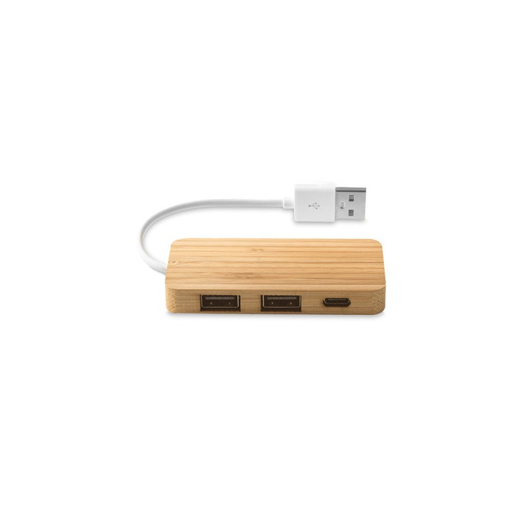 MOSER. HUB com 2 portas USB-A e 1 USB-C em bambu