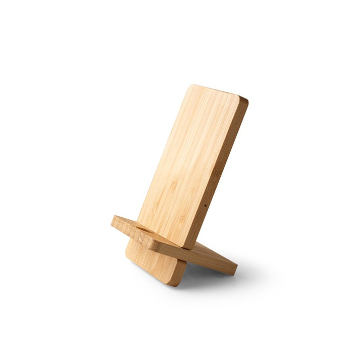 LANGE. Suporte para smartphone com carregador rápido wireless 15W em bambu