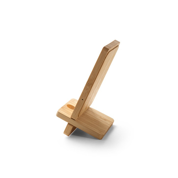 LANGE. Suporte para smartphone com carregador rápido wireless 15W em bambu