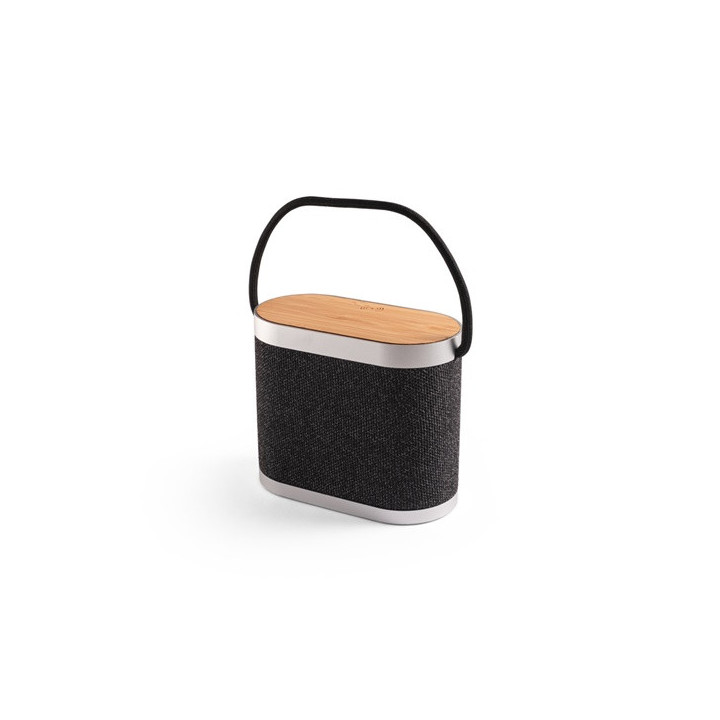 GUETTA. Coluna de som portátil de 5W com carregador wireless super rápido 15W e 2h de autonomia em bambu e PET reciclado (10...