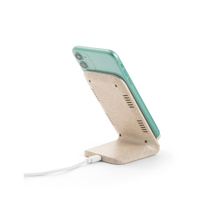 ENGLERT. Suporte para smartphone com carregador wireless super rápido 10W em ABS reciclado (70% rABS) e fibra de palha de trigo