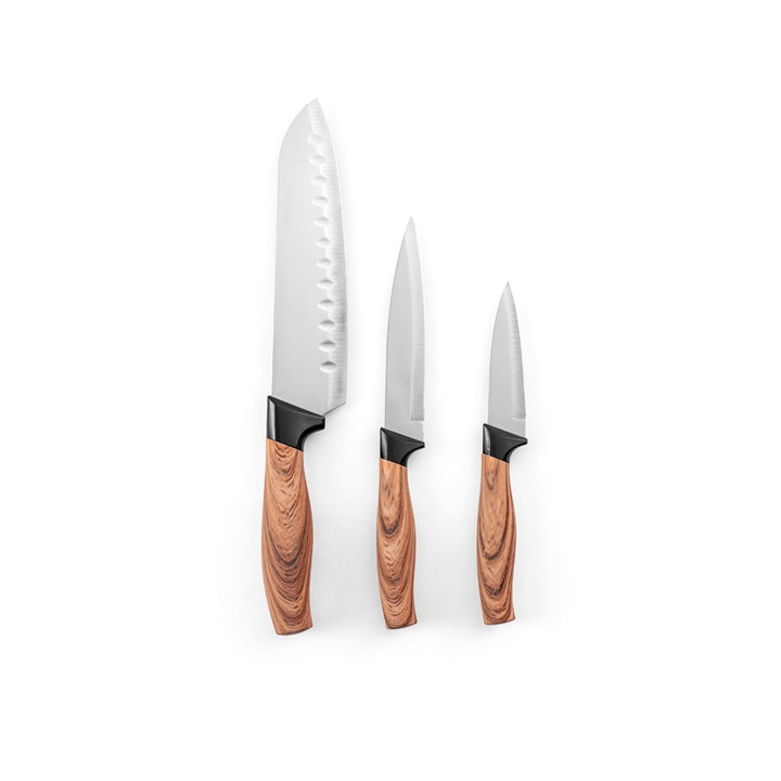 BAHARAT. Conjunto de 3 facas de cozinha com lâmina em aço inoxidável e cabo ergonómico