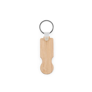 SHOPZ. Porta-chaves em bambu com extremidade em formato de moeda