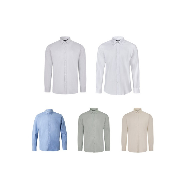 VL PRITHVI MAN. Camisa Oxford (180 g/m²) para homem em algodão (50%), poliéster (45%) e elastano (5%)